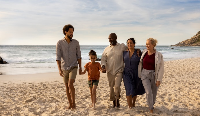 family on beach